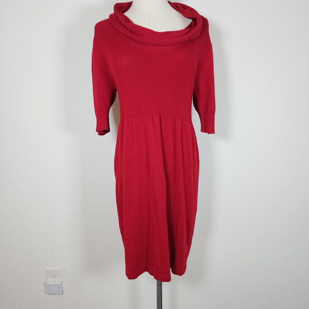 Allison Brittney Womens XL Red Cowl Neck Ribbed‎ Knit Sweater Dress